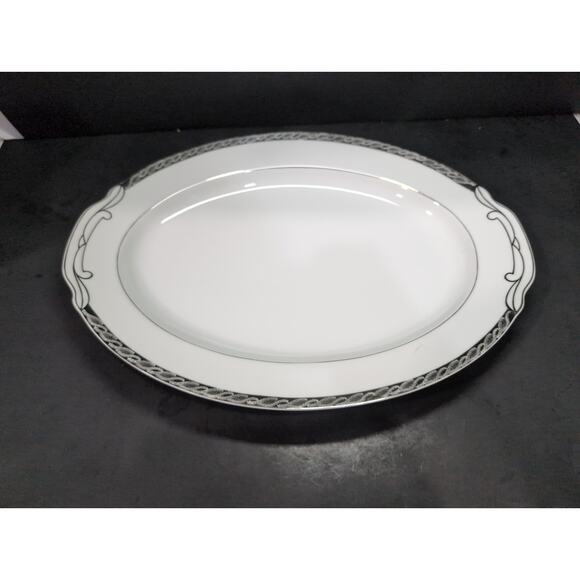 Fukagawa Arita Silver Fern Oval Platter, MCM‎ Vintage Hand Painted Tray, Serving - Picture 1 of 11